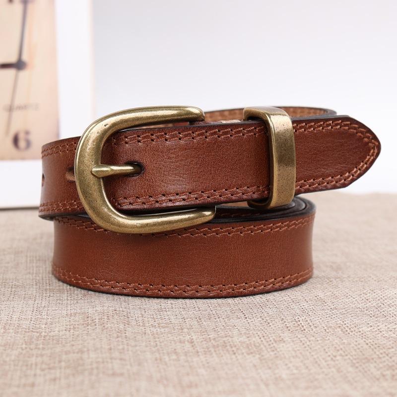 Style Camping Extérieur Style Rétro Littéraire et Artistique Design de Niche Boucle à Ardillon en Laiton Ceinture en Cuir de Vachette pour Jeans Femme