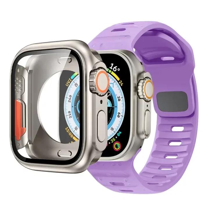 Case+Strap For Apple Watch Band 45mm 44mm 41 42 46mm Smart Silicone Bracelet Iwatch Series 5 6 Se 7 8 9 10 Change To Ultra Case