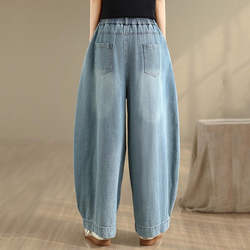 plus size Vintage high waist casual loose long Women spring summer autumn jeans denim wide leg Pants
