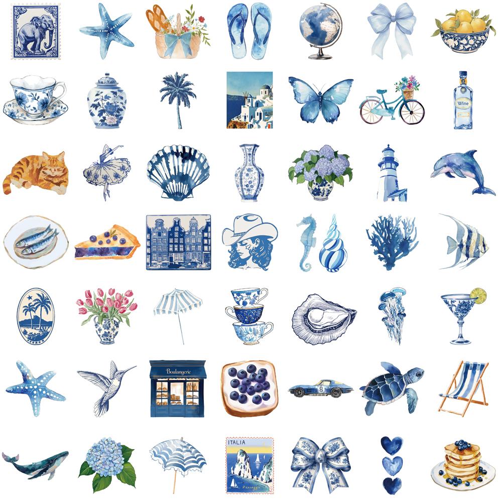 

50/100 ШТ. Сині Мультяшні Наліпки в Стилі Ins DIY Водонепроникні для Ноутбука Графіті Дім Скейтборд Харадзюку Кава Скрапбукінг Художні Наліпки