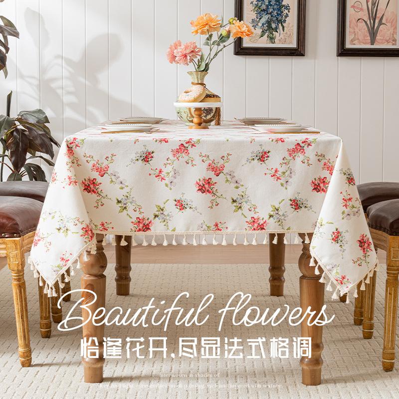French Style Floral Fringed Tablecloth Decorative Tablecloth Korean-style Small Daisy Cotton Tablecloth Coffee Table Decoration