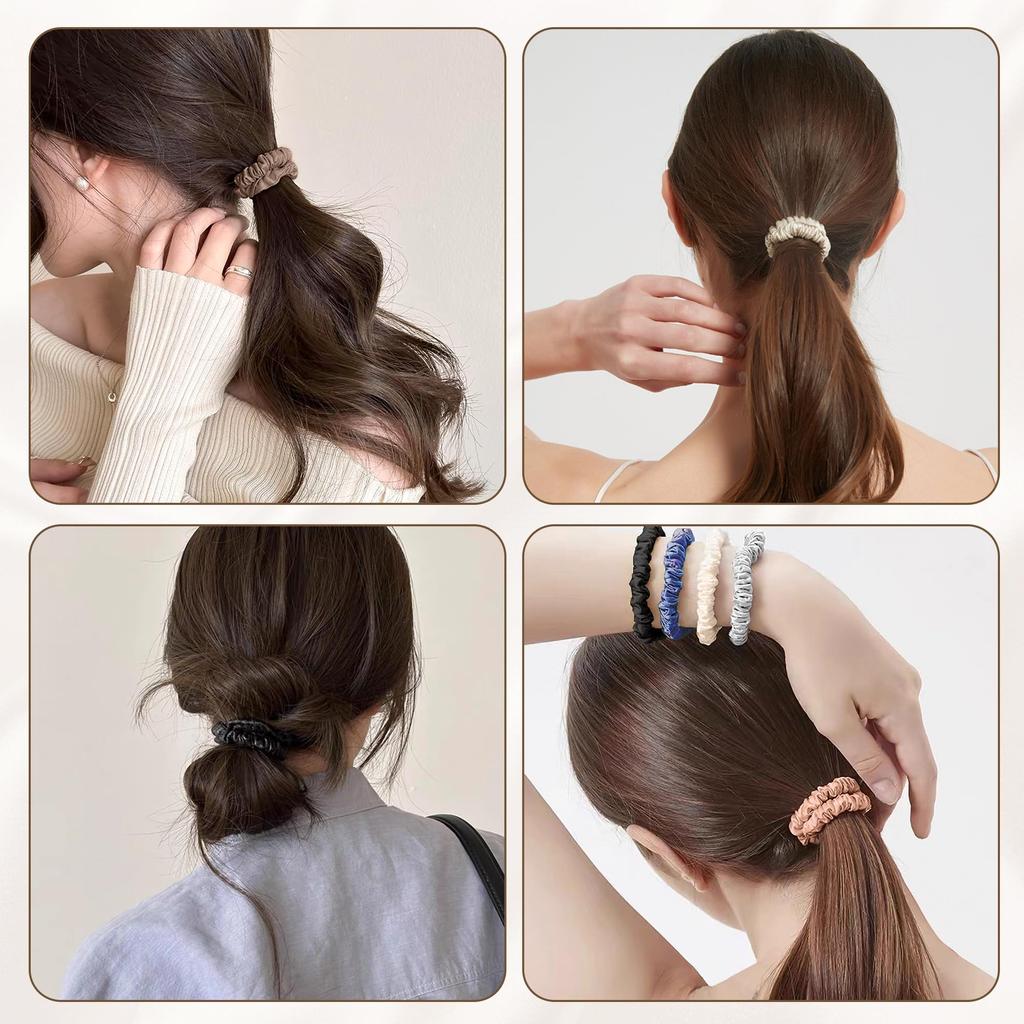 Set of 3 Silk Hair Ties and for Adults and Stylish Silk Hair Silk Available in 9 Colors Moon Arielle.R Scrunchies, Non-Staining, Children, 100%