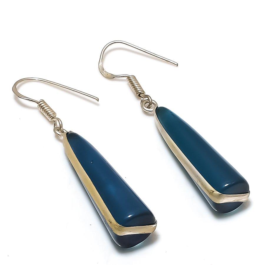 Natural Blue Chalcedony Gemstone 925 Sterling Silver Jewelry Earring 2.05  AE-12545