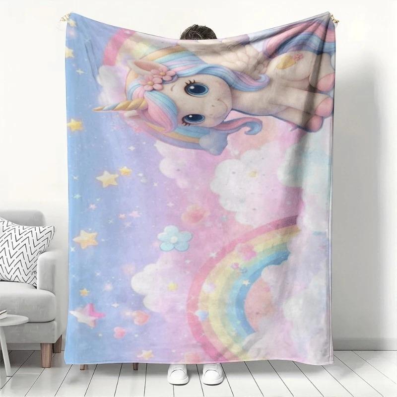 Волшебное Милое Крылатое Единорог Одеяло для Дивана Кровати Радужное Звездное Облако Уютное Мягкое Пледовое Одеяло для Детей Теплое Одеяло для Декора Комнаты 70x100cm