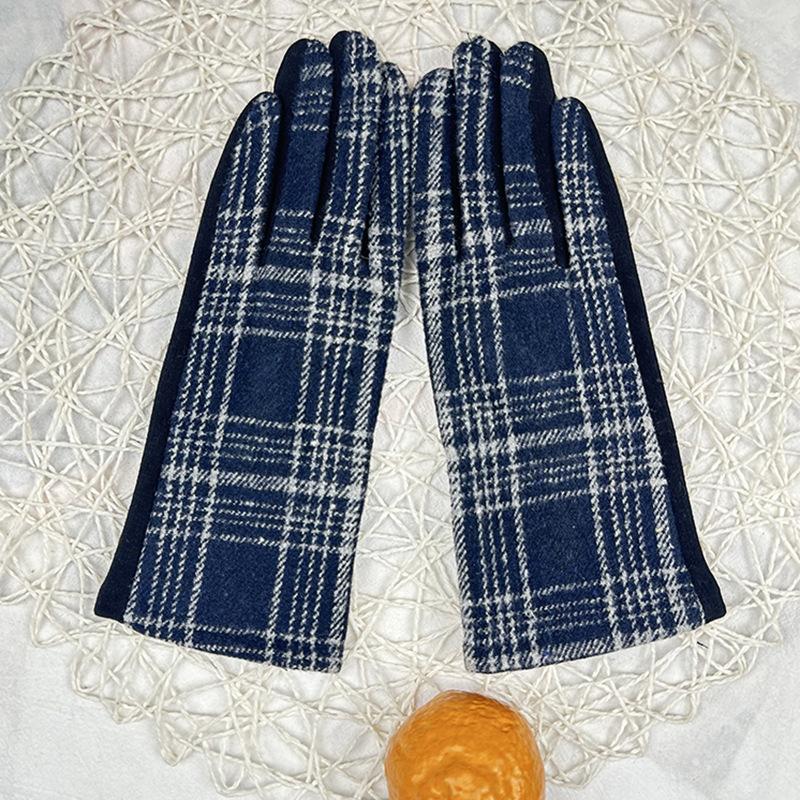 

Японские клетчатые шерстяные перчатки, студентки, сенсорный экран с разделением пальцев, ворсистые утолщенные термоперчатки