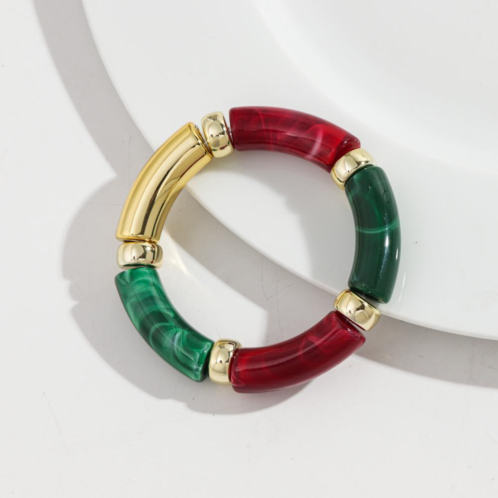 Leopard Colorful Bamboo Curved Tube Bracelets for Women Men Punk Resin Thick Beaded Elastic Stackable Bangles Retro Jewelry Gift