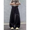 American retro embroidery design scimitar jeans men's solid color loose wide-leg casual floor pants