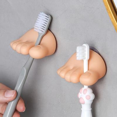 Lot de 2 porte-brosses à dents à ventouse, décoration de salle de bain amusante, support de rangement, petit clip