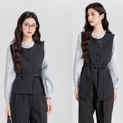 Korean Style Waist-Cinching Vest & Wide-Leg Pants Spring/Autumn Women's Three-Piece Set