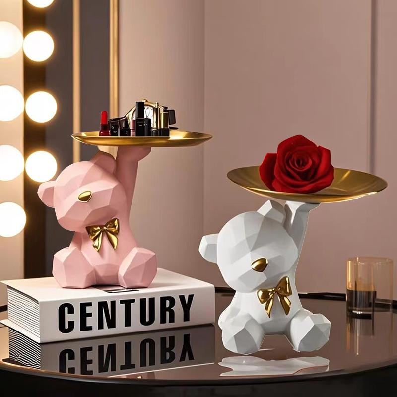 Kawaii Geometric Butterfly Bear Tray Living Room Desktop Decoration Candy Miscellaneous Storage Tray Home Decoration