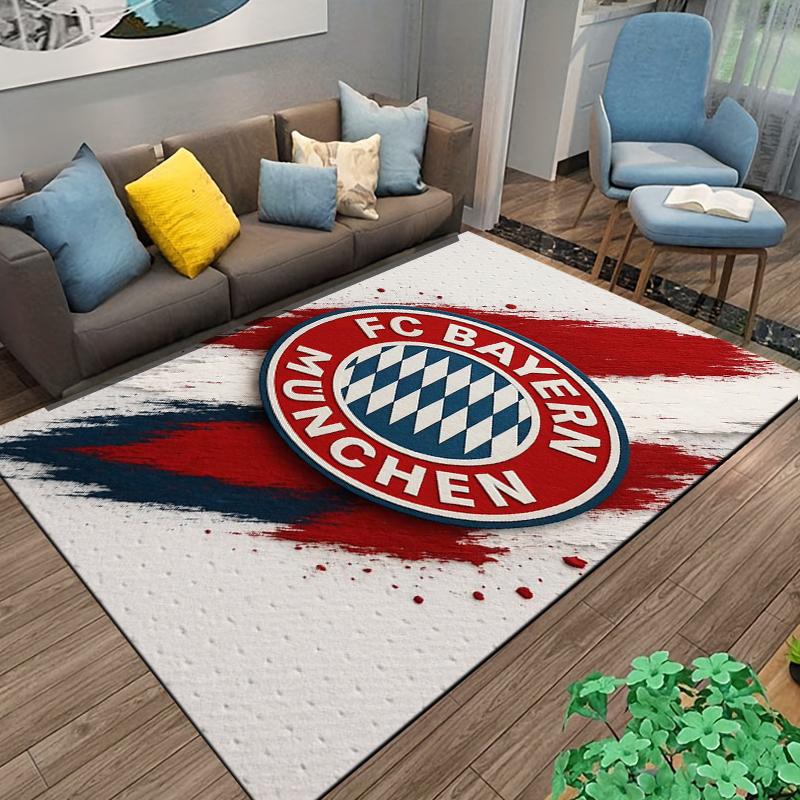 """FC Bayern München Logo Teppich mit rotem und blauem Pinselstrich-Design""" Geeignet für den Einsatz als Anti-Rutsch-Matte für Wohnzimmer, Schlafzimmer, Sofas"""