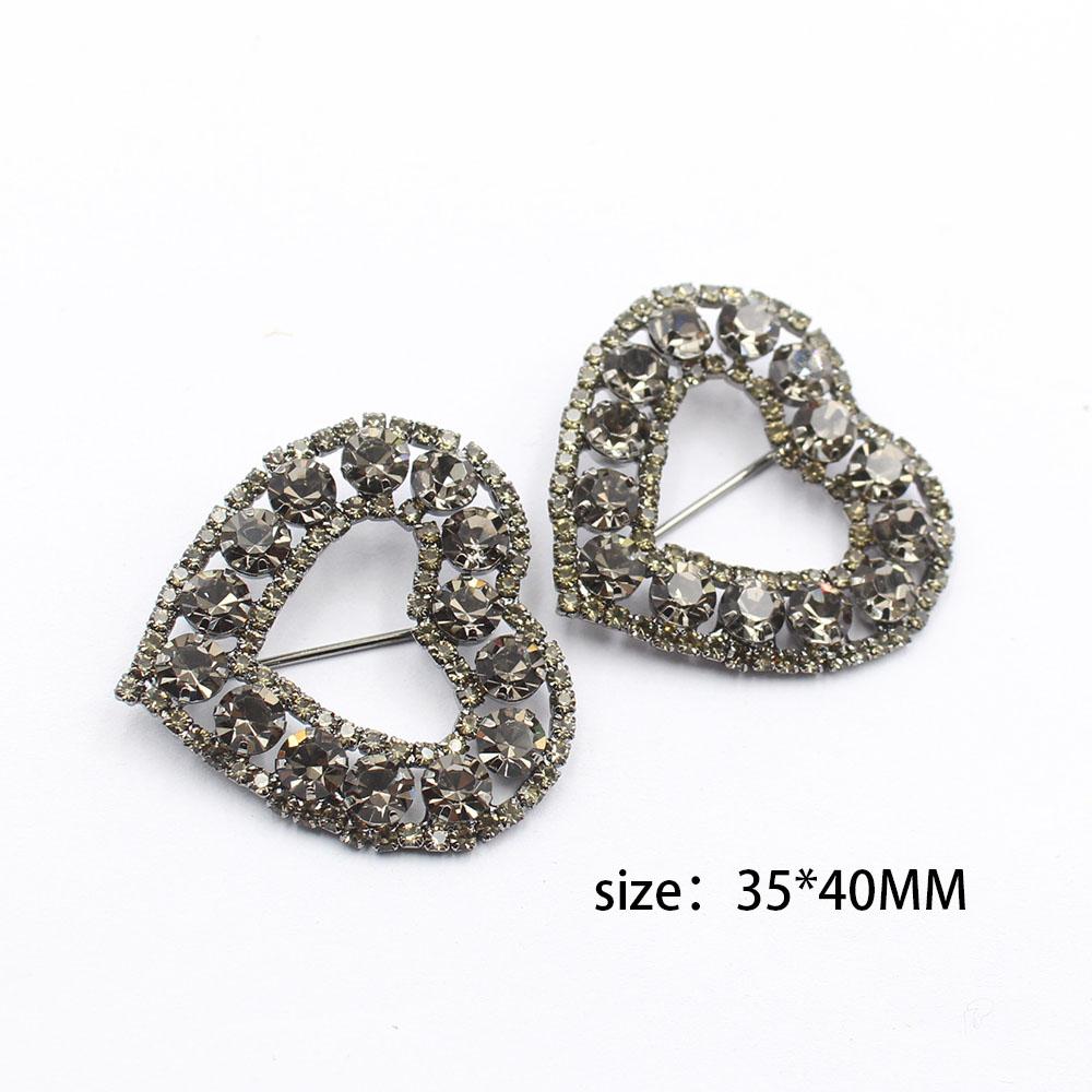 Versatile 2 Pieces/batch 35 * 40MM Sparkling Peach Heart Rhinestone Buckle Crystal Decoration Wedding Scarf and Shoe Belt Buckle