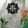 1PC Black White Cross Metal Wall Art Floral Design Home Decor