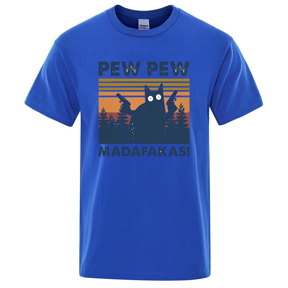 Pew Pew Madafakas Funny Street Cartoons Printed Male Tee Clothes Summer Cotton T Shirt O-Neck Hip Hop Men T-Shirt Oversized Tees