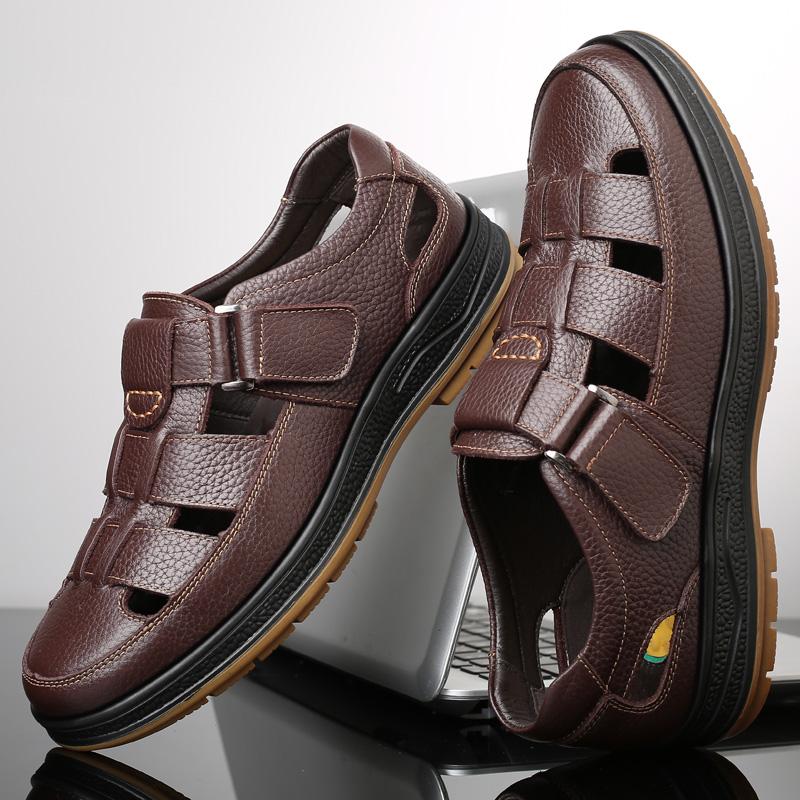 Fashion Summer Hollow Cowhide Sandals Breathable Men's Lightweight Man Outdoor Sandals Travel Men Casual Comfort Large Size Beach Shoes