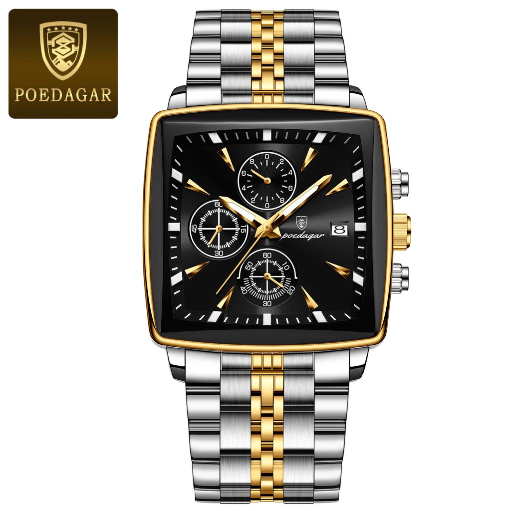 POEDAGAR Top Luxury Male Wristwatch Waterproof Luminous Stainless Steel Men Watch Chronograph Date Business Quartz Men's Watches