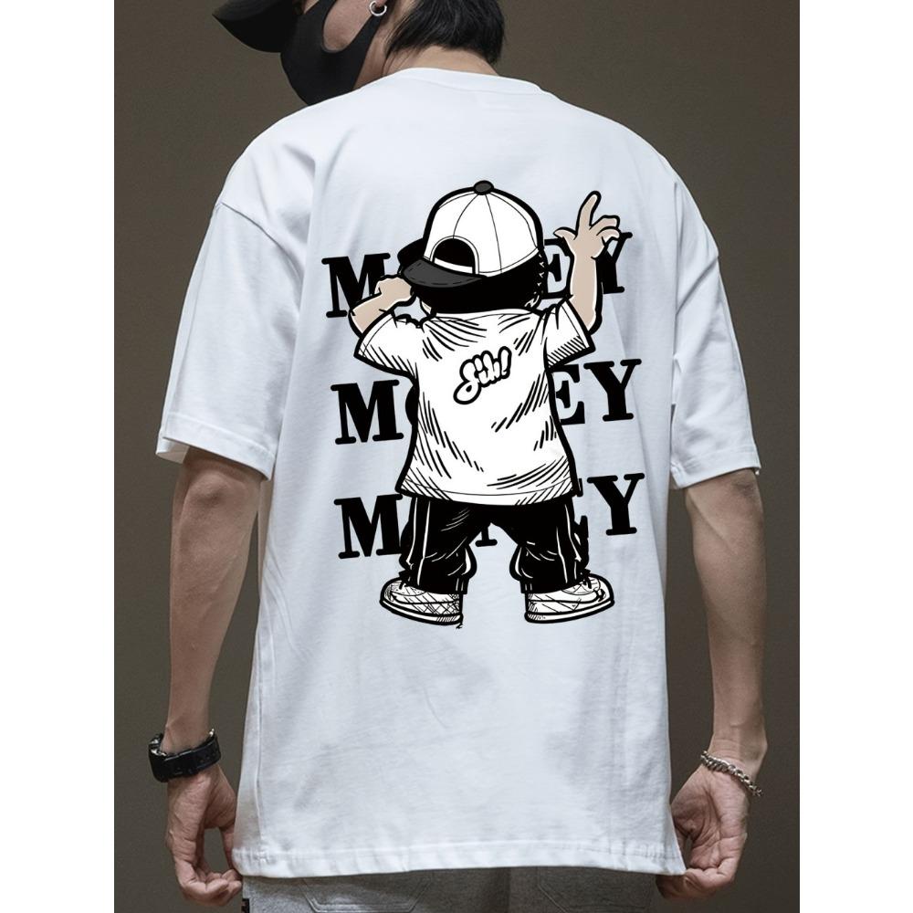 Summer Men's Fashionable Cartoon Letter Printed Breathable Round Neck T-shirt Outdoor Urban High Street Casual Top