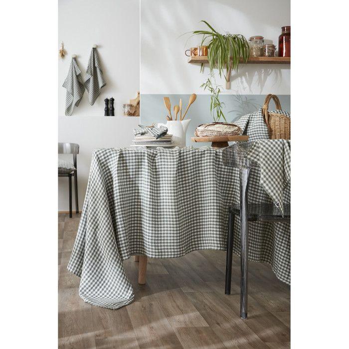 Nappe de table "Vickie" 150 x 350 cm "Gaze de Coton tissé teint" - 150x360 - Romarin