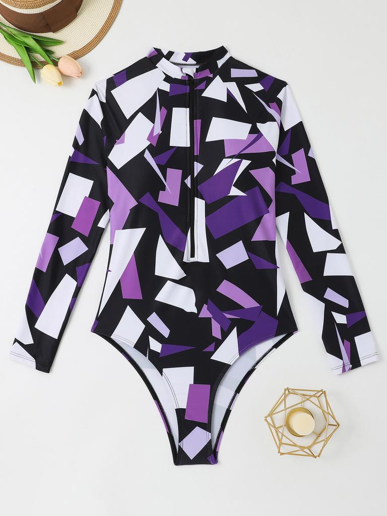 European and American Competitive Surfing Swimsuit Women's Multi-color Digital Printing Long-sleeved Zipper Jumpsuit Tight Sunscreen