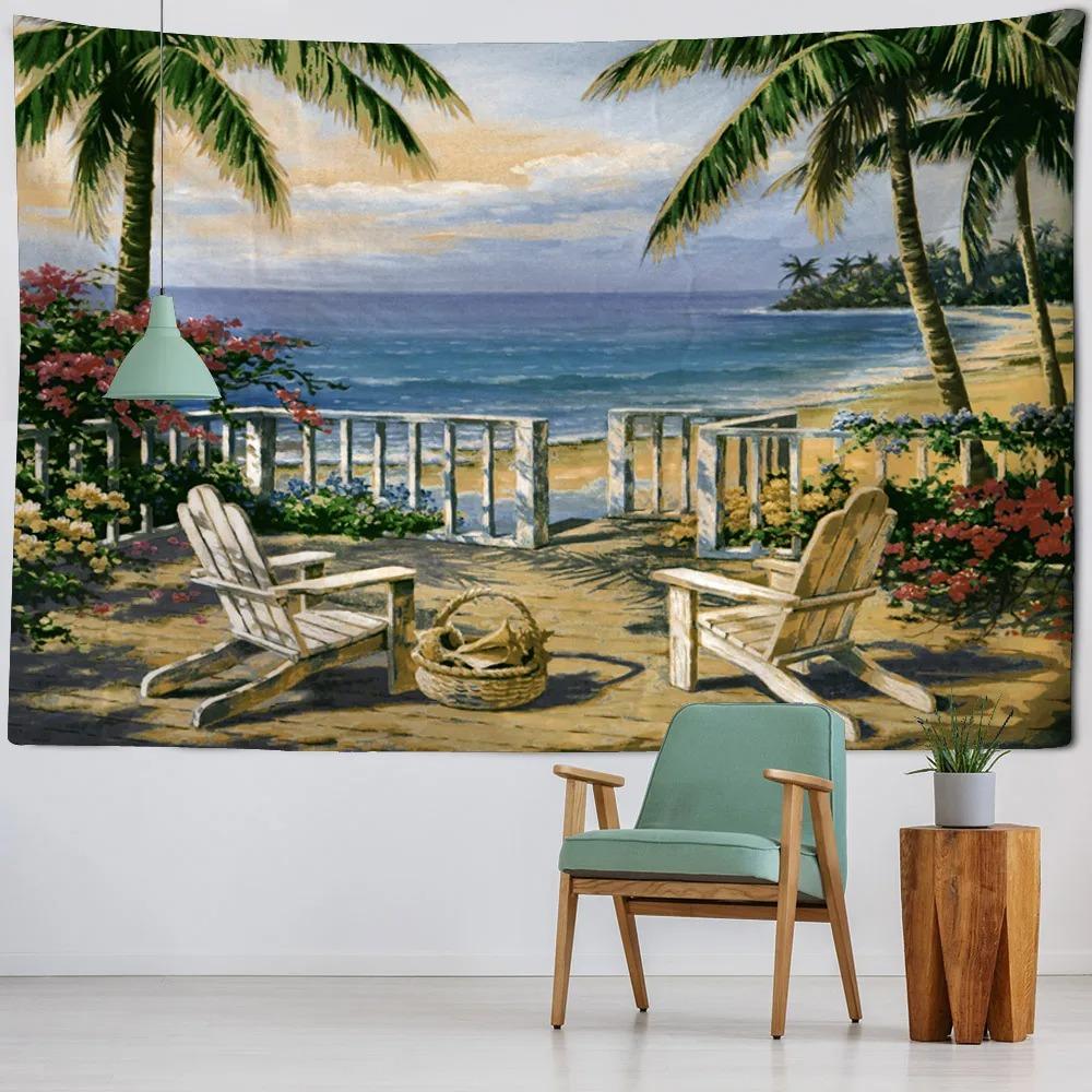 Bedroom living room wall decoration sea view oil painting tapestry European style landscape print background cloth