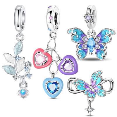 Copper Butterfly Leaf Charms Inlaid Zircon Pendants Beads Fit Original Bracelet Jewelry Diy Marking Gift
