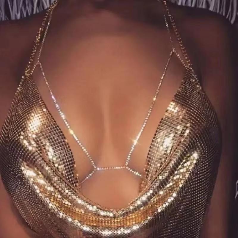 Sexy Rhinestone Chains Chest Chain Harness Waist Chain Breast Belly Body Jewelry Necklace For Women Party Clothing Accessories