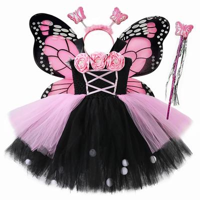 Colorful Butterfly Fairy Costume for Girls Fancy Tulle Princess Tutu Dress Baby Halloween Carnival Birthday Dress Up Outfits