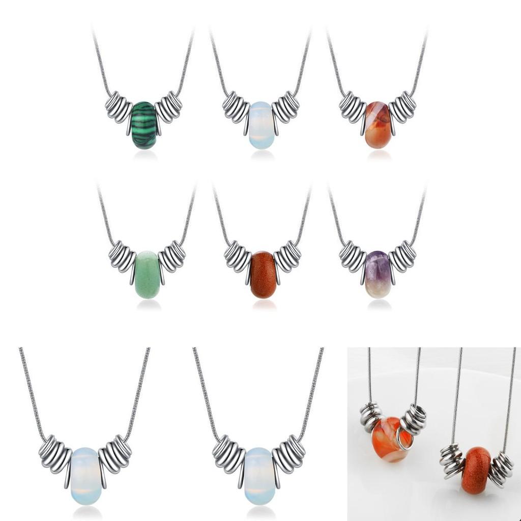 Elegant Natural Crystal Necklace For Women With Geometric Design And Titanium Steel Charm