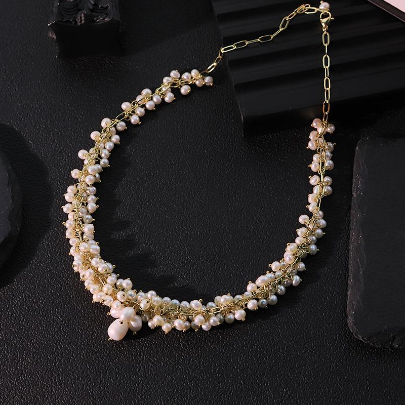 Natural Freshwater Small Pearl Necklace 18k Gold Plated Luxury Design Handmade Necklace Women Jewelry GN0235