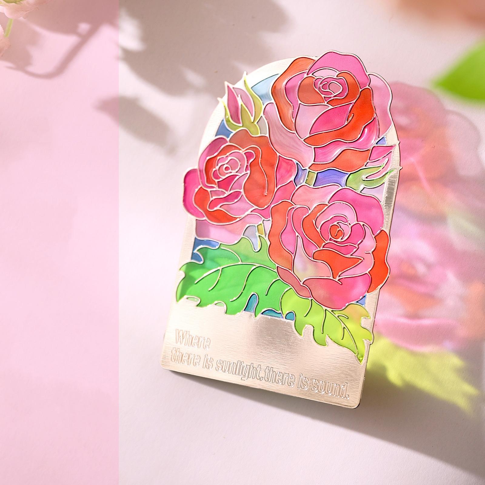 

Metal Hollow Bookmark Floral Design Reading Page Marker For Students Teacher Gift Graduation Stationery Refrigerator Magnet Deco ярко-розовый