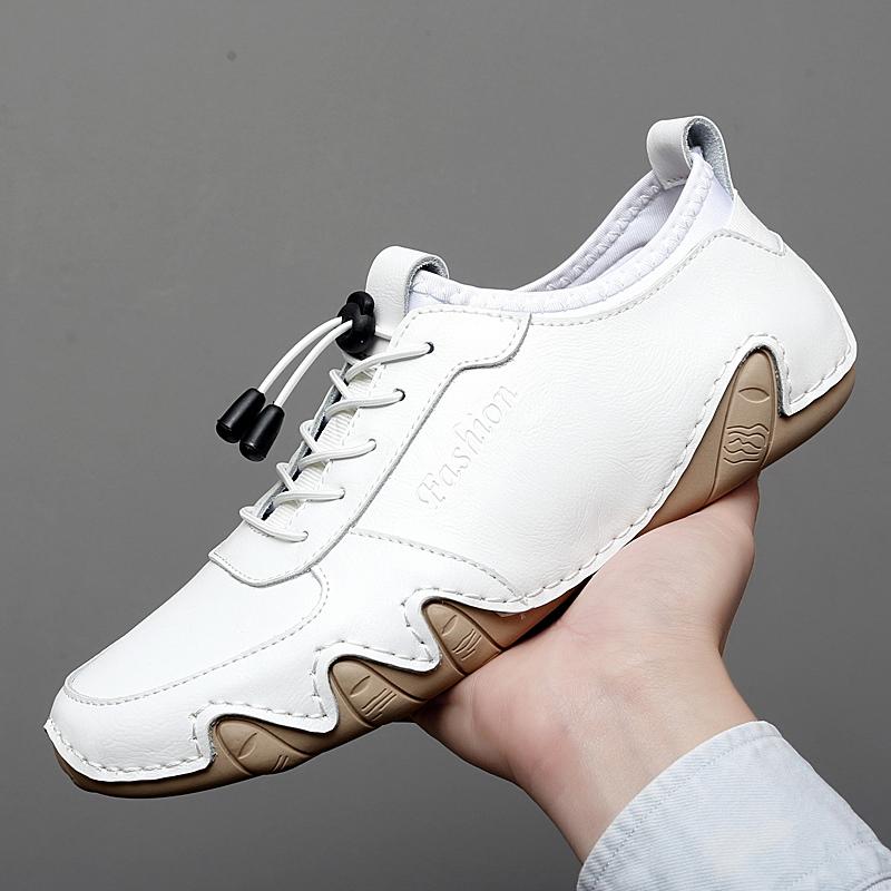 

Модный бренд Мужская кожаная обувь на мягкой подошве для ходьбы Повседневная обувь Мужские легкие удобные мокасины для вождения Мужские уличные износостойкие кроссовки с противоскользящей подошвой 46 белый