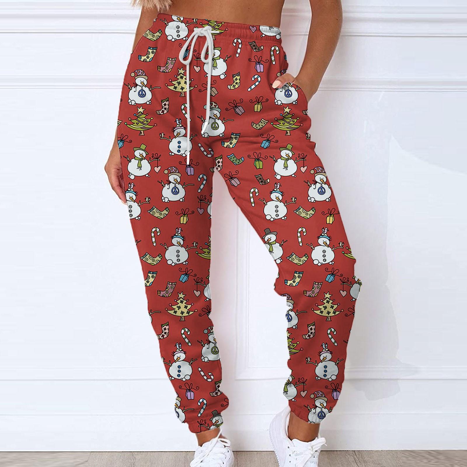

Жіночі модні спортивні різдвяні принти на зав язках із кишеньковими повсякденними спортивними штанами S червоний