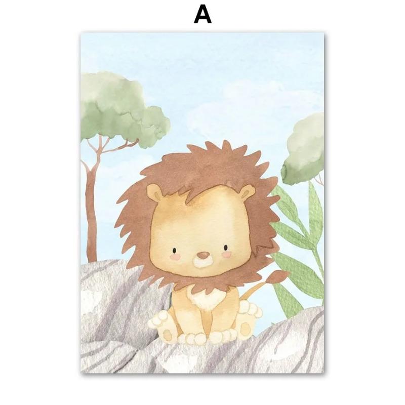 Cute Animal Giraffe Tiger Lion Monkey Zebra Wall Art Mural Canvas Painting Poster Print Wall Pictures Kids Baby Room Home Decor