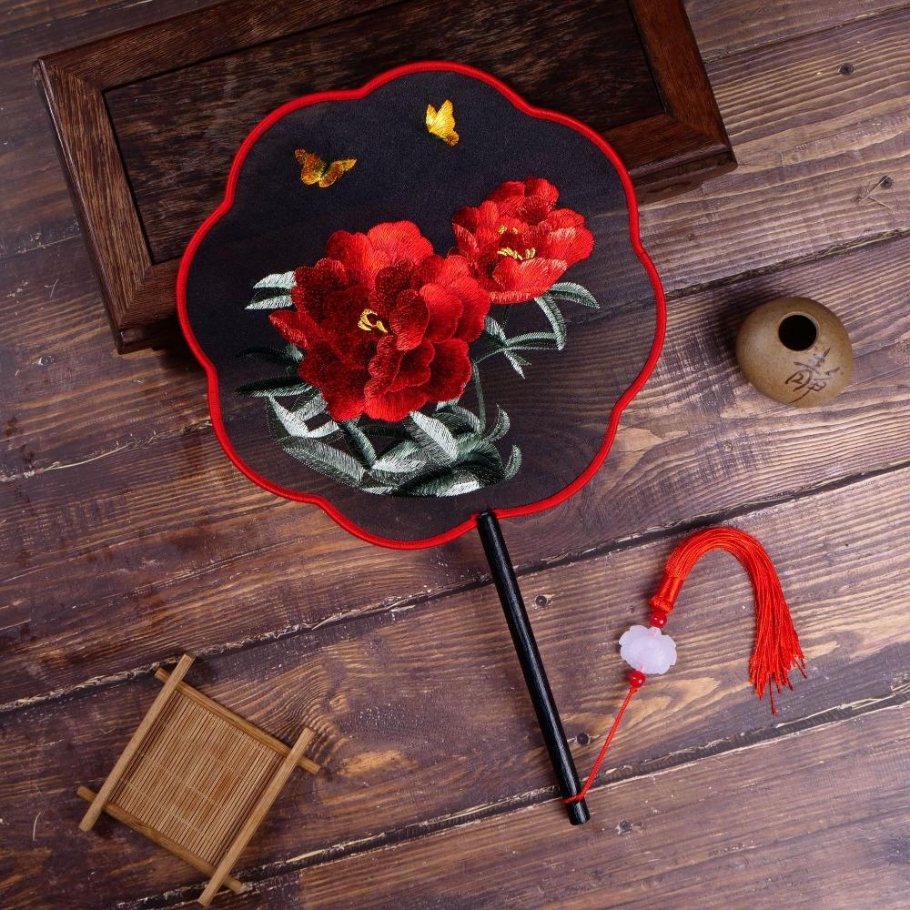 Vintage Seidenfächer Chinesischer Stil Blumenmuster Mit Anhänger Stickerei Fächer Klassischer Stil Handfächer Hanfu Zubehör