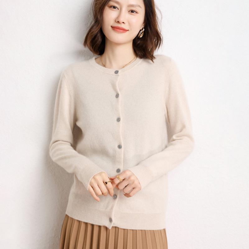 Women's Cashmere Cardigan: Round Neck, Loose-Fit, Multi-Button, Slimming Solid Color Sweater