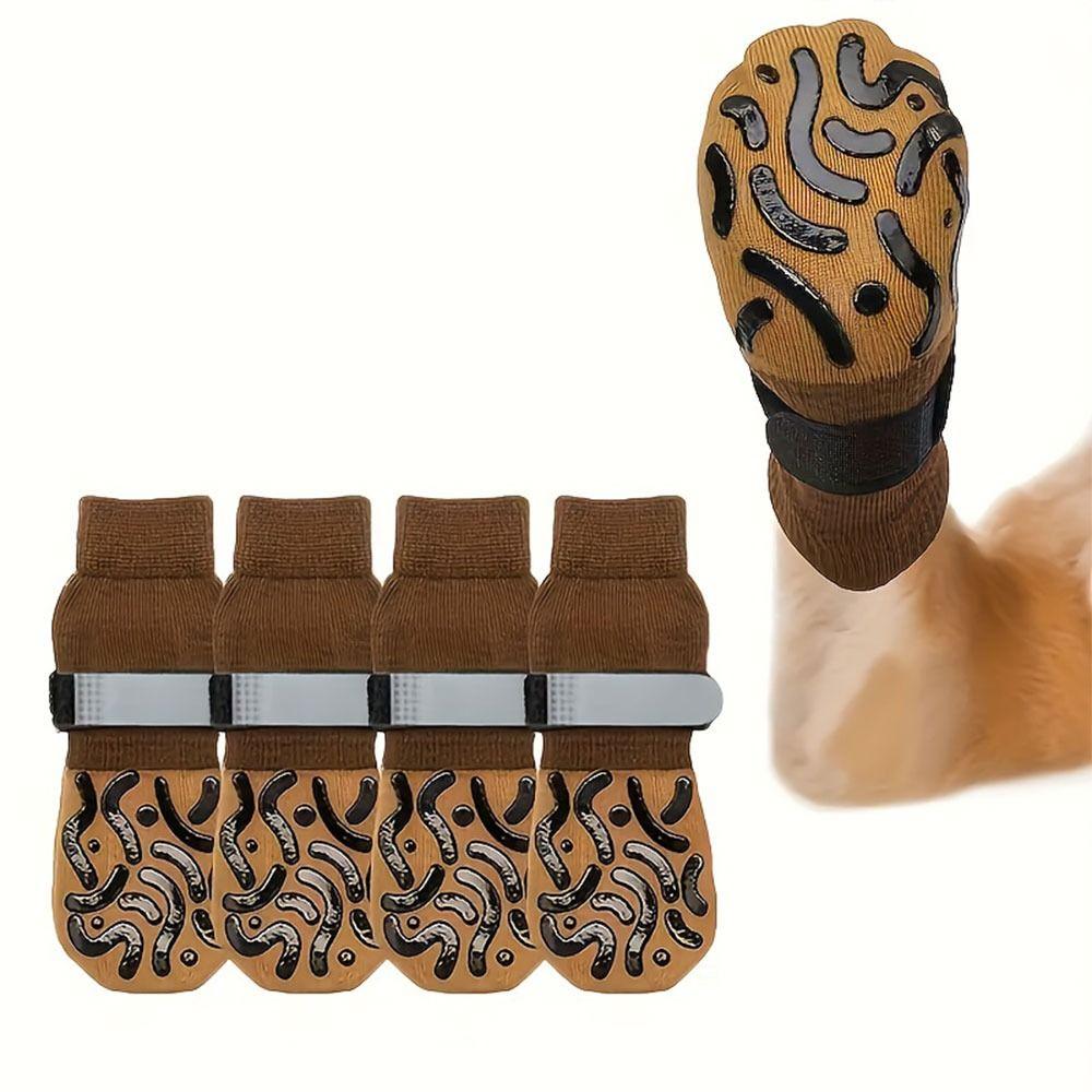 4PCS Anti-Slip Paw Protection Socks Anti-Scratch Pets Knitted Socks Cozy Dog Socks  Indoor
