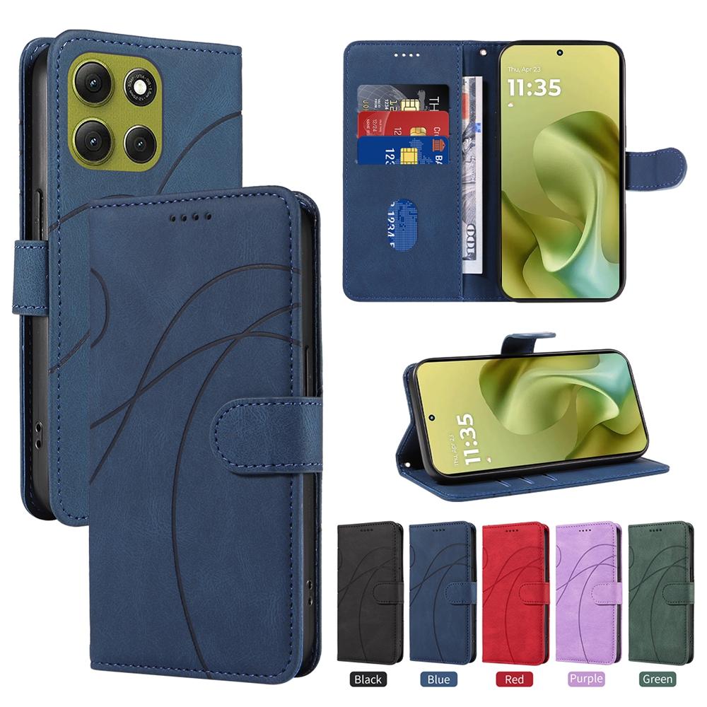 Magnetische Leder-Brieftaschenhülle für Moto G86 G85 G84 G56 G54 G34 G06 G05 G15 G24 G55 G35 G75 Edge 50 60 Pro Ultra Hülle Kurvenlinie