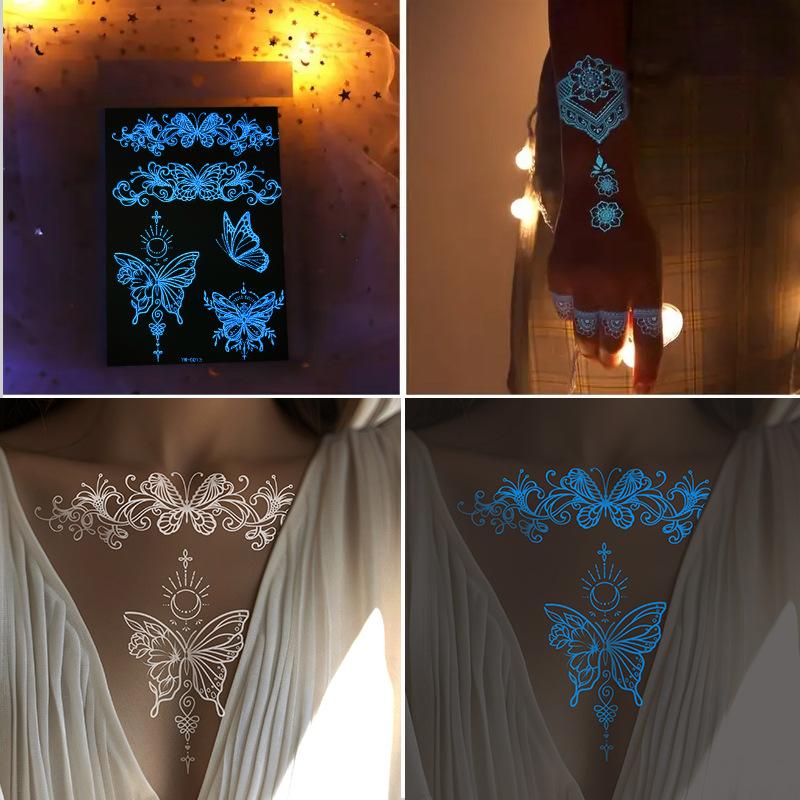 Blå Selvlysende Blonde Tatoveringsklistremerke Vanntett Midlertidig Tatovering Bryllup Ferie Tatovering