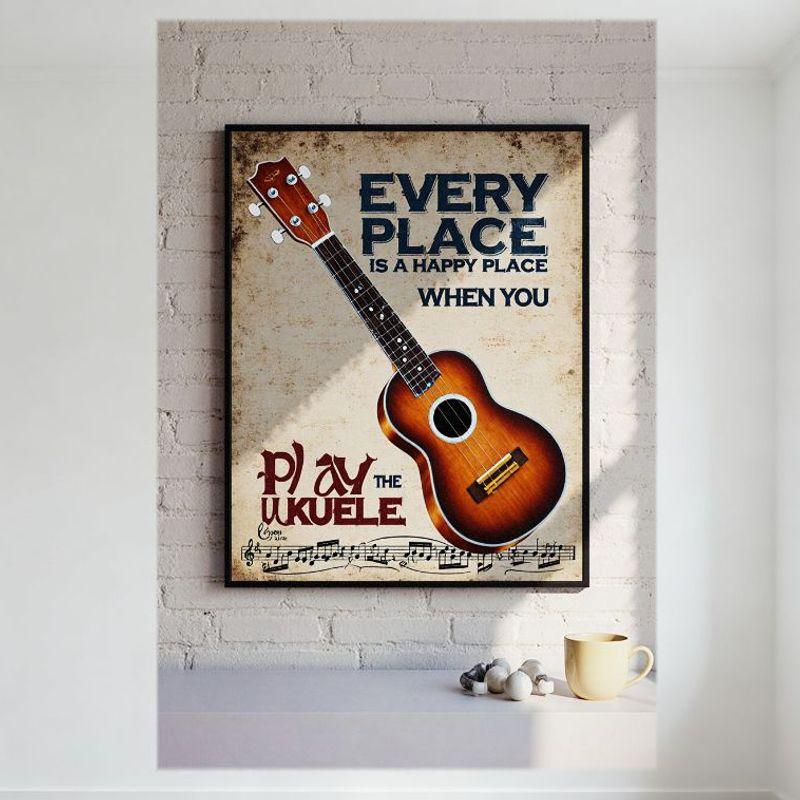 

Vintage Ukulele Tin Sign Every Place Is A Happy Place When You Play The Ukulele Musical Wall Art Decor for Home Cafe Bar Man C 20x30cm（7.8x11.8inch）
