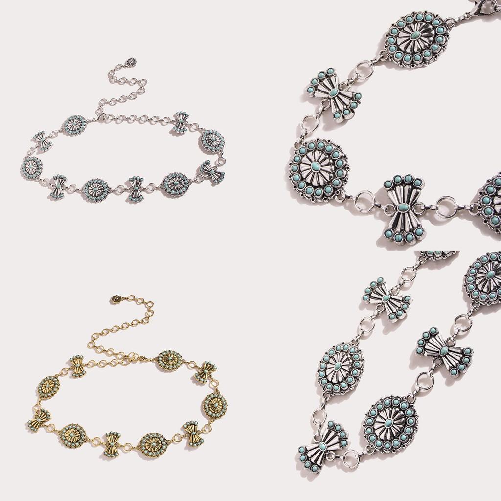 Womens Metal Waist Chain With Turquoise Inlays For Palace Style Jewelry And Special Occasions