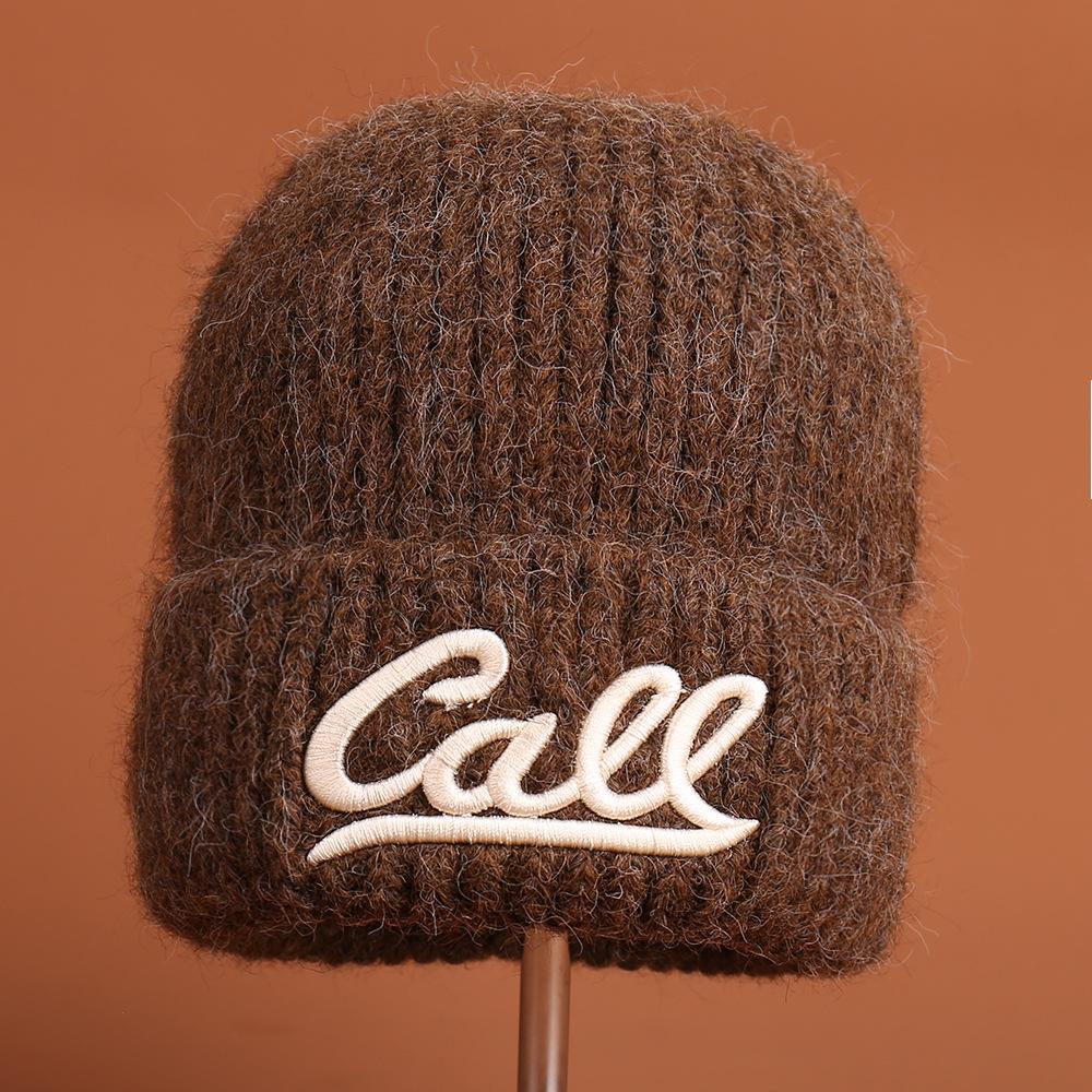 Autumn and winter new fashion embroidery letter decoration versatile knitted hat solid color simple versatile fresh wool hat