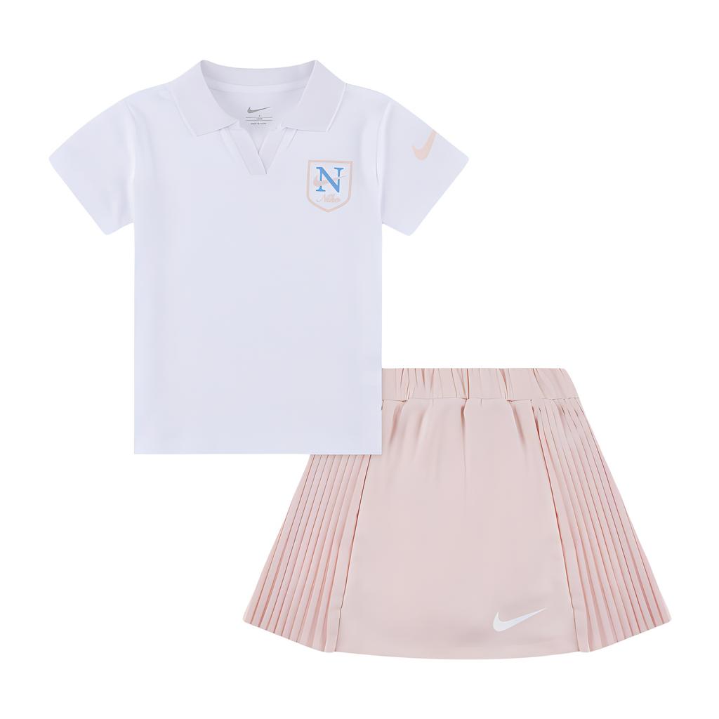 Nike Skirt Set Swoosh Game Match Tennis Polo Collar Simple Comfortable Short Sleeve Kids Sets Echo-Pink IB8452-622
