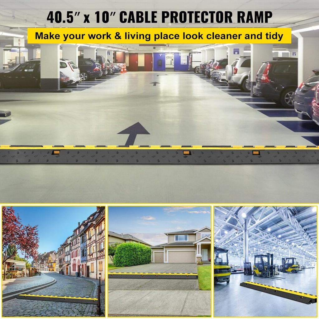 4 Pack Rubber Cable Protector Ramp 2 Channel Heavy Duty 66000lbs Load Capacity Cable Wire Cord Cover Ramp Speed Bump Driveway Hose Cable Ramp