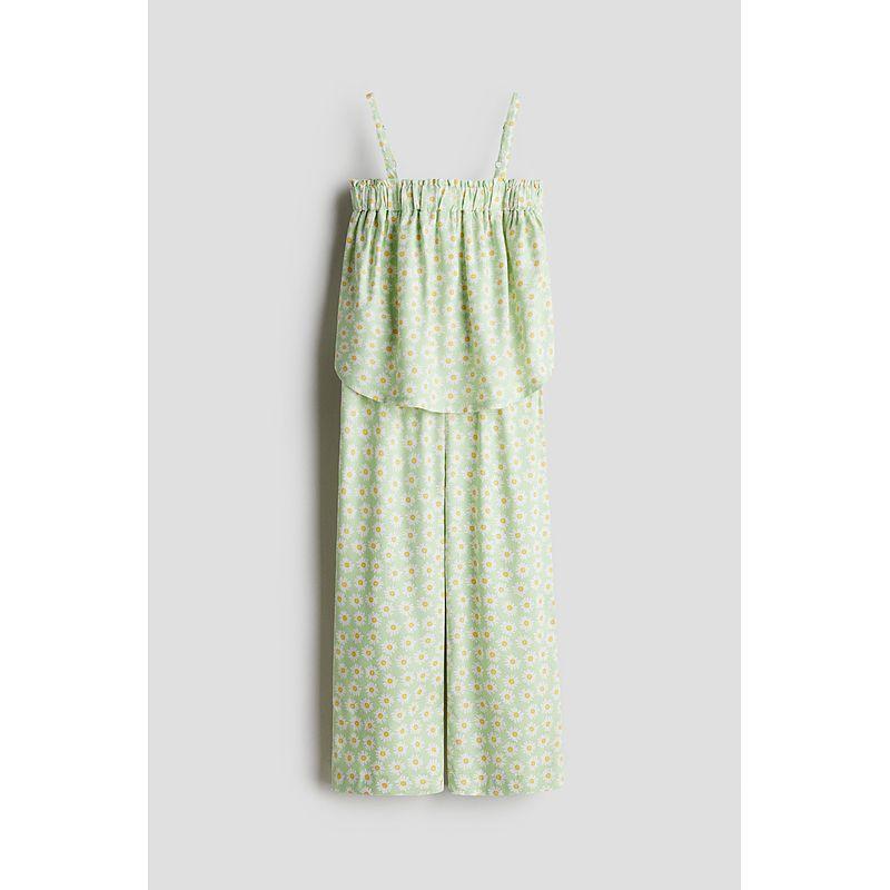 

HM Children s Clothing Girl Suit 2-Piece 2025 Autumn New Suspender Tops and Straight Loose Trousers 1272995 Light green/Florals 90/52(1 ½-2Y)