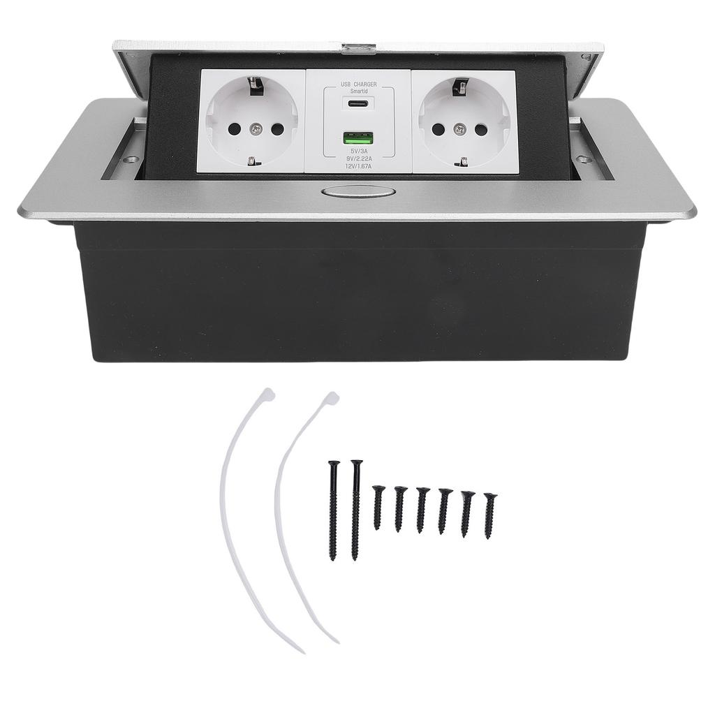 Pop Up Power Strip Silver Color 20W USB Fast Charging Rain Proof Embedded Countertop Pop Up Outlet