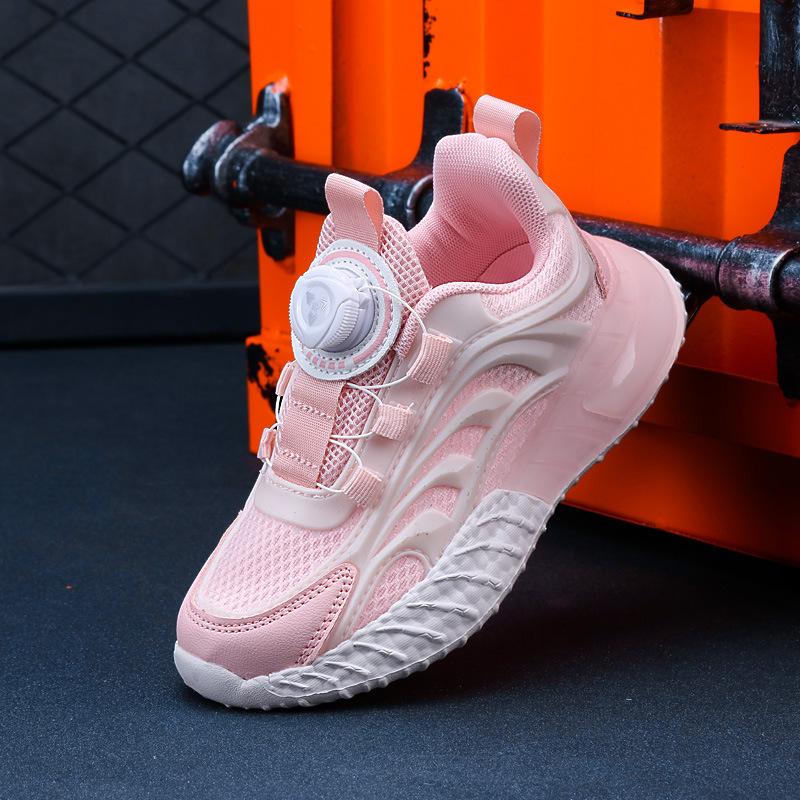 

Boys shoes little white shoes 2025 spring new children s sports shoes mesh breathable boys rotating button running shoes 39