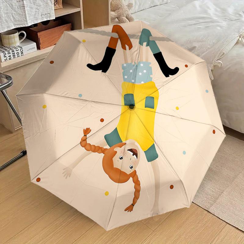 1PC Pippi Longstocking Automatic Open/Close Umbrella with Windproof, 8-Rib Sturdy Canopy, Durable Ribs, Fashionable Design,1243a