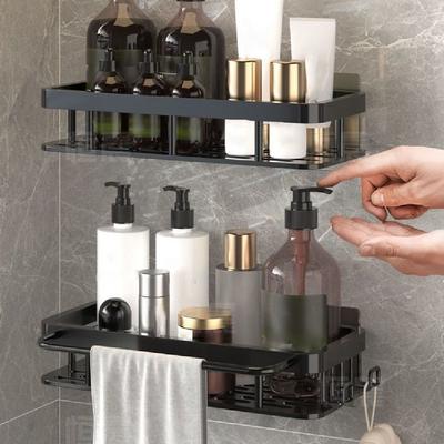 Waterproof Bathroom Storage Rack Thicken Punch-free Cosmetic Storage Box Rustproof with Hooks and Pole Wall-Mounted Shelf Rack