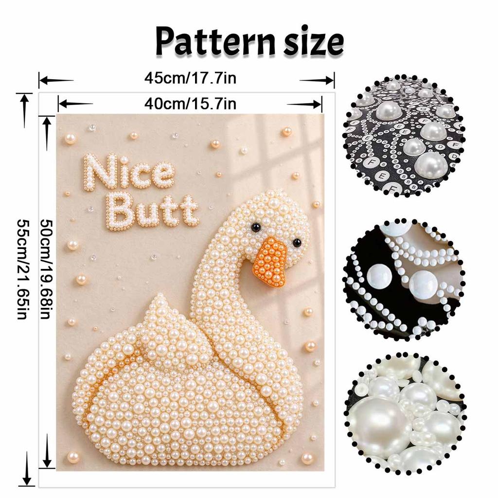 Creative Pearl Art on Stretched Frame Swan Duck Bird Pattern DIY Sparkling Bead Canvas Relaxing Handmade Craft Gift