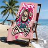 Custom Name Personalized Bride of Chucky Print Beach Towel, for Trip Camping Beach Party Home Decor, Birthday Gift for Family & Friends